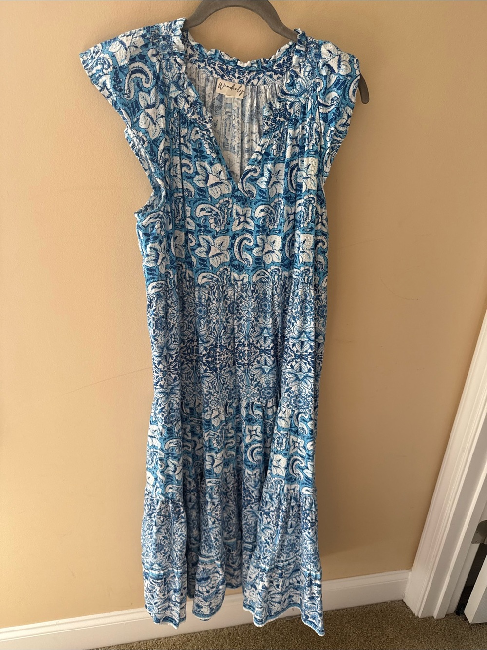 Wonderly Paisley Tiered Maxi Dress Cap Sleeve Prairie Cottage size Large petitie